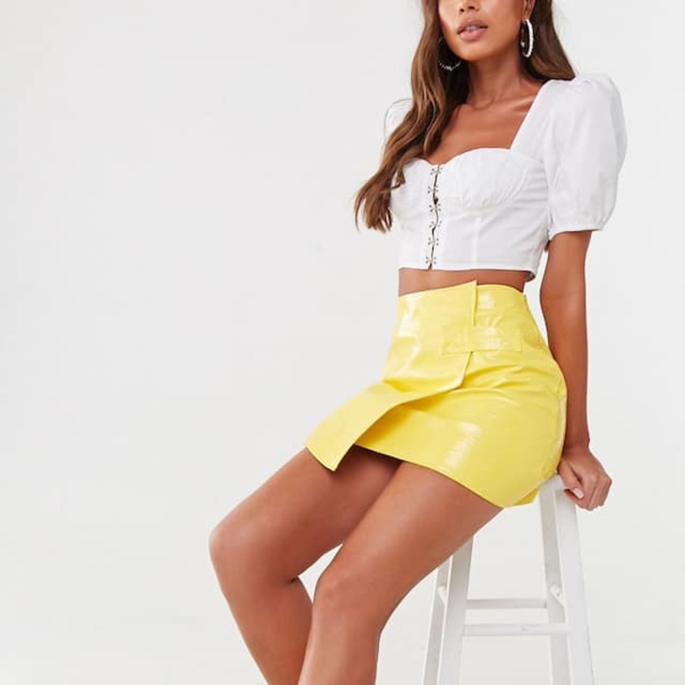 Missguided Faux Croc Mini Skirt in Yellow